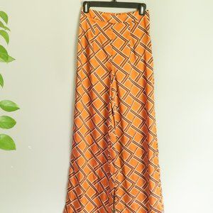 Orange Flowy Wide-Leg Pants